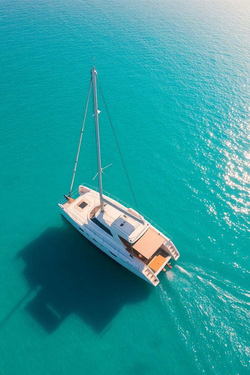Catamaran privé au lagon d'Aghir, Djerba, à l'aube