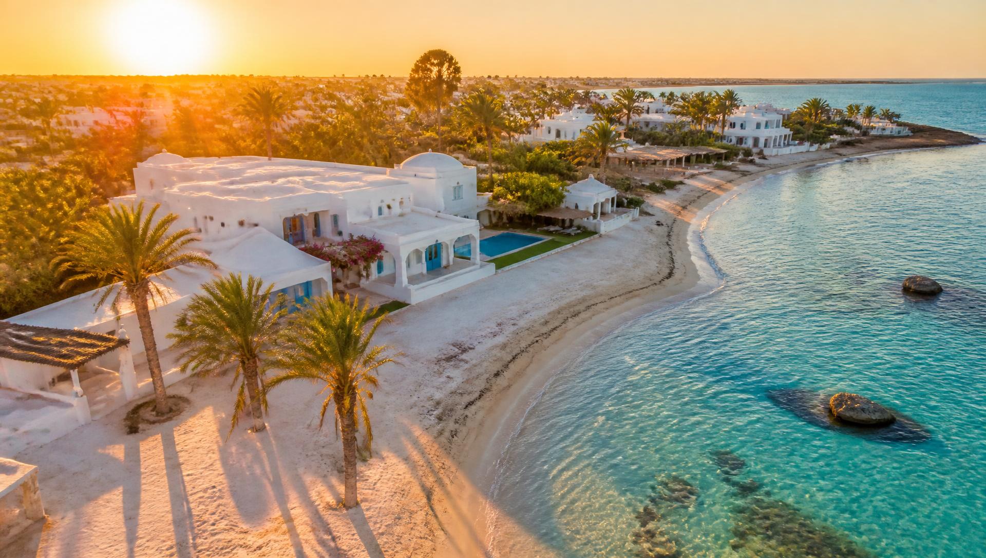 Côte turquoise de Djerba à l'aube